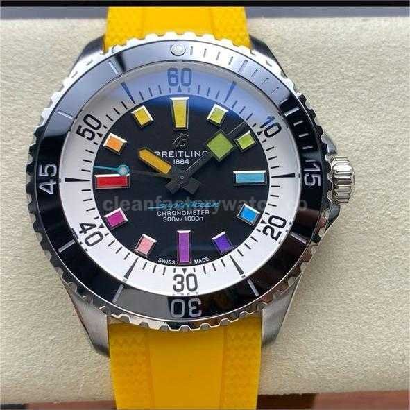 TF Factory Breitling Superocean A17375211B2S4 44mm Steel Rubber Strap Rainbow Nails Black Dial (9)