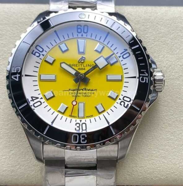 TF Factory Breitling Superocean A17375211I1A1 44mm Black Bezel Full Steel Yellow Dial