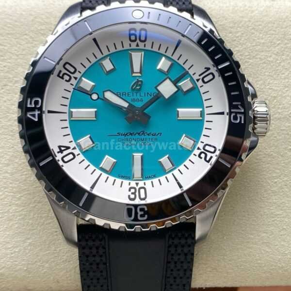 TF Factory Breitling Superocean A17376211L2S1 44mm Black Bezel Steel Black Rubber Strap Light Blue Dial