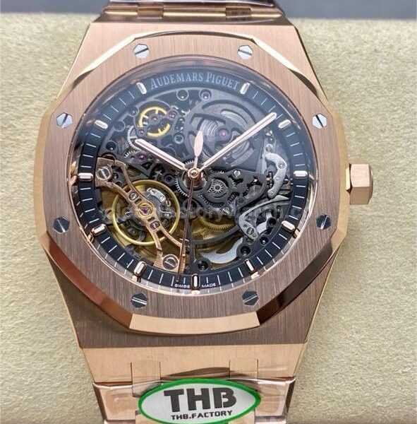 THB Factory Audemars Piguet Royal Oak Double Balance Wheel Openworked 15407OR.OO.1220OR.01 41mm Full Rose Gold Skeletonized Dial