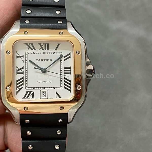 THB Factory Cartier Santos W2SA0009 39.8mm Steel Rubber Strap Roman Numerals Silver Dial