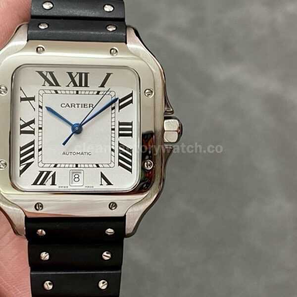 THB Factory Cartier Santos WSSA0018 39.8mm Steel Rubber Strap Roman Numerals Silver Dial