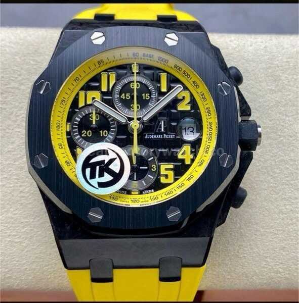 TK Factory Audemars Piguet Royal Oak Offshore Chronograph 26176FO.OO.D101CR.02 42mm Carbon Fiber Yellow Rubber Strap Arabic Numerals Black Dial