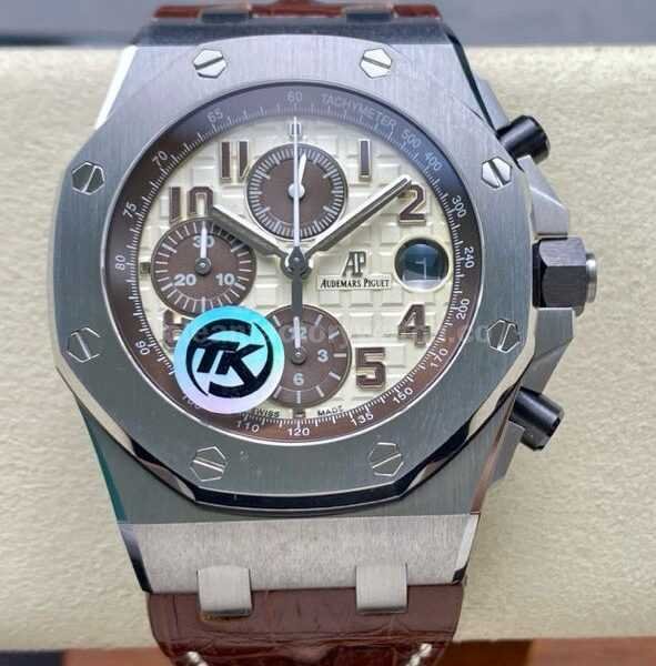 TK Factory Audemars Piguet Royal Oak Offshore Chronograph 26470ST.OO.A801CR.01 42mm Steel Leather Strap Arabic Numerals Champagne Dial