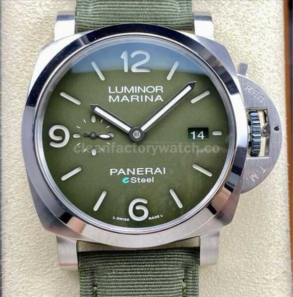 TTF Factory Panerai Luminor Marina PAM 01356 Steel Textile Strap Arabic Numerals Green Dial