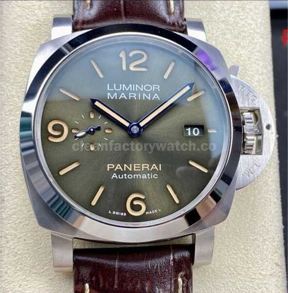 TTF Factory Panerai Luminor Marina PAM01116 Steel Leather Strap Arabic Numerals Olive Green Dial