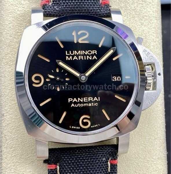 TTF Factory Panerai Luminor Marina PAM1025 Steel Textile Strap Arabic Numerals Black Dial