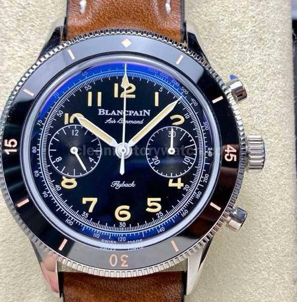 TW Factory Blancpain Air Command AC01-1130-63A 42.5mm Black Ceramic Steel Calfskin Vintage Leather Strap Black Dial