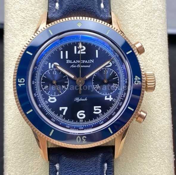 TW Factory Blancpain Air Command AC02-36B40-63B 42.5mm Blue Ceramic Rose Gold Calfskin Vintage Leather Strap Blue Dial