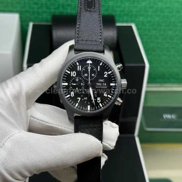 TW Factory IWC Pilot Chronograph Top Gun IW389101 44.5mm Ceramic Textile Strap Arabic Numerals Black Dial