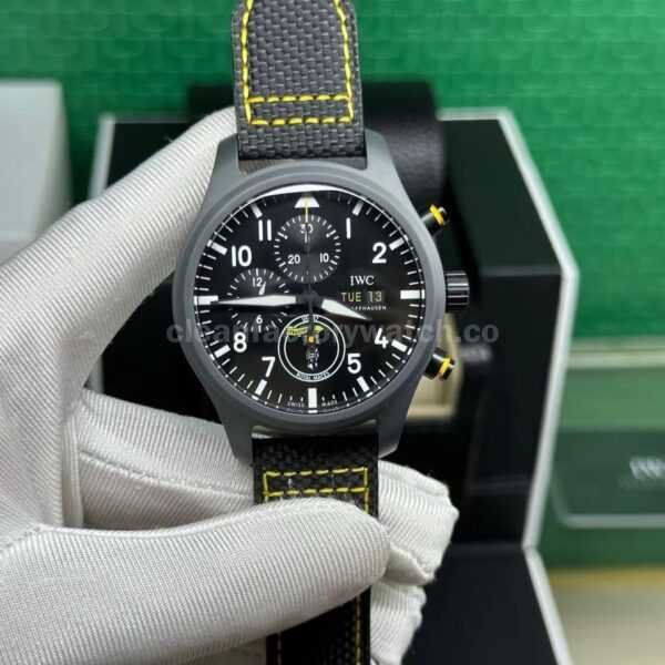 TW Factory IWC Pilot Chronograph Top Gun IW389107 44.5mm Ceramic Canvas Strap Arabic Numerals Black Dial