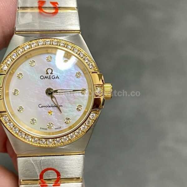 TW Factory Omega Constellation Quartz 123.20.27.60.55.002 27mm Diamond&Gold Bezel Half Gold&Steel Mother Of Pearl Diamond Dial