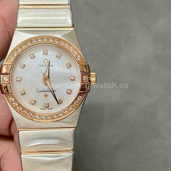 TW Factory Omega Constellation Quartz 123.25.27.60.55.007 27mm Diamond&Rose Gold Bezel Half Rose Gold Steel Mother Of Pearl Diamond Dial