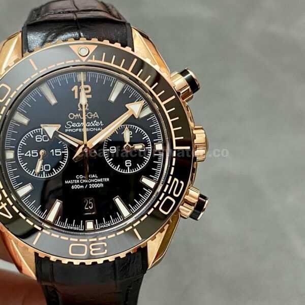 TW Factory Omega Seamaster Planet Ocean Chronograph 215.63.46.51.01.001 44.25mm Rose Gold Leather Strap Black Dial