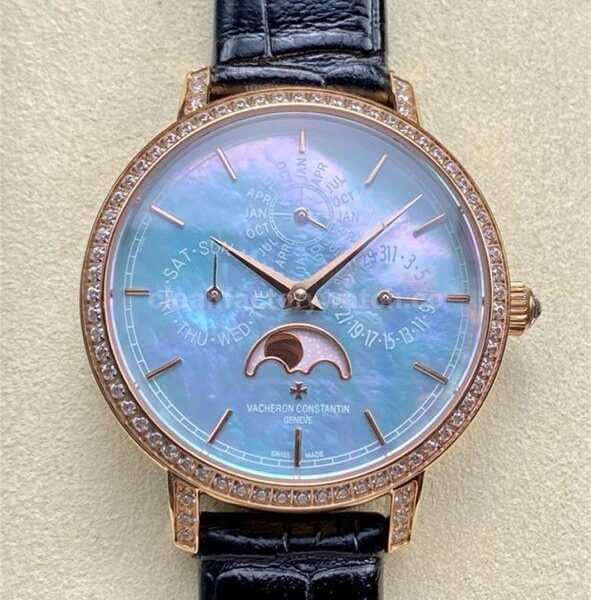 TW Factory Vacheron Constantin Traditionnelle Perpetual Calendar Ultra-Thin 4305T/000R-B947 Gold Black Leather Strap Mother Of Pearl Dial