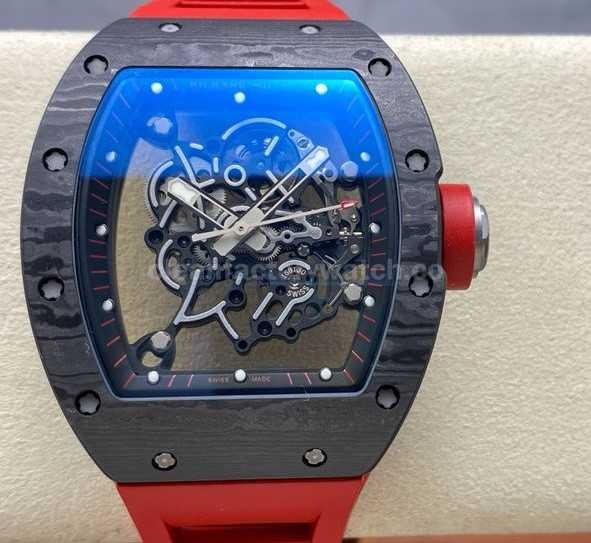 UOK Factory Richard Mille RM055 42.7mm Carbon Fiber Titanium Red Rubber Strap Black Edge Skeletonized Dial