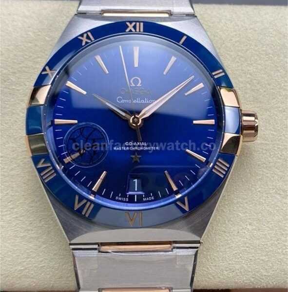 V+ Factory Omega Constellation 131.23.41.21.03.001 41mm Blue Ceramic Bezel Half Rose Gold&Steel Blue Dial