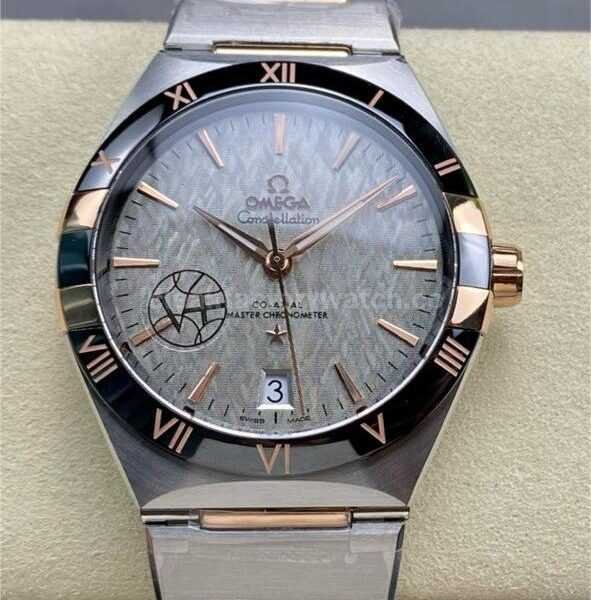 V+ Factory Omega Constellation 131.23.41.21.06.001 41mm Black Ceramic Bezel Half Rose Gold&Steel Grey Dial