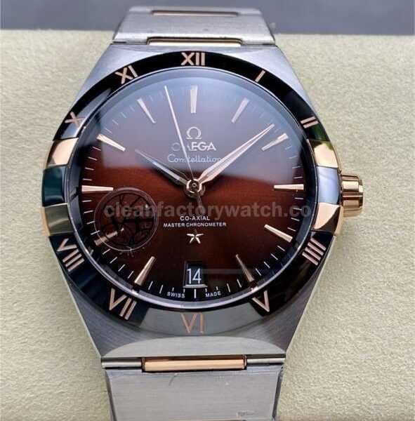 V+ Factory Omega Constellation 131.23.41.21.11.001 41mm Black Ceramic Bezel Half Rose Gold&Steel Red Dial