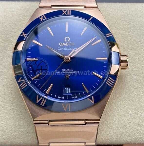V+ Factory Omega Constellation 131.63.41.21.03.001 41mm Blue Ceramic Bezel Full Rose Gold Blue Dial