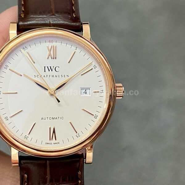 V7 Factory IWC Portofino Automatic IW356302 40mm Rose Gold Leather Strap Roman Numerals White Dial