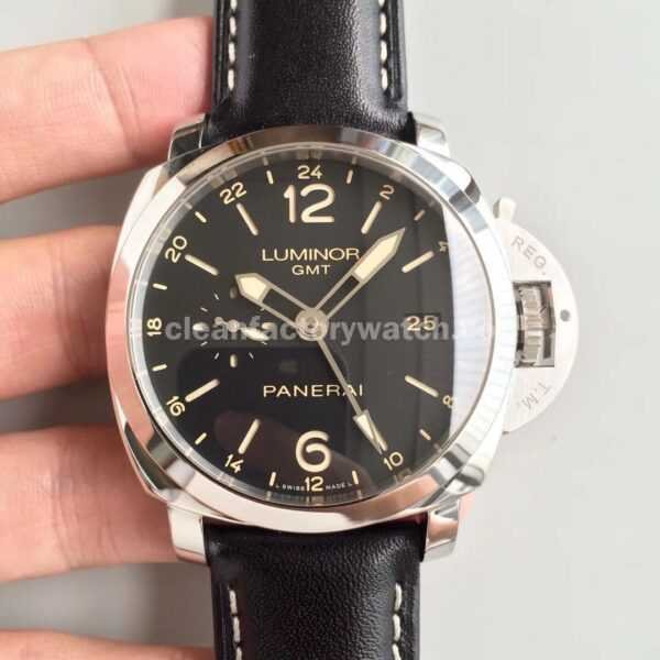 VS Factory Panerai Luminor 1950 3 Days GMT PAM 00531  44mm Steel Leather Strap Black Dial