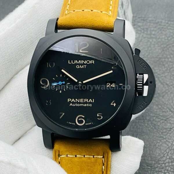 VS Factory Panerai Luminor 1950 3 Days GMT PAM 01441 44mm Ceramic Leather Strap Black Dial