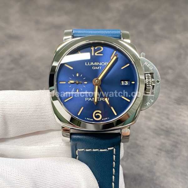 VS Factory Panerai Luminor 1950 3 Days GMT Pam 00688  42mm Steel Leather Strap Blue Dial