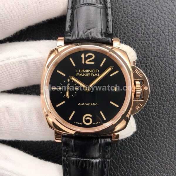 VS Factory Panerai Luminor Due PAM00908 38mm Rose Gold Black Leather Strap Black Dial