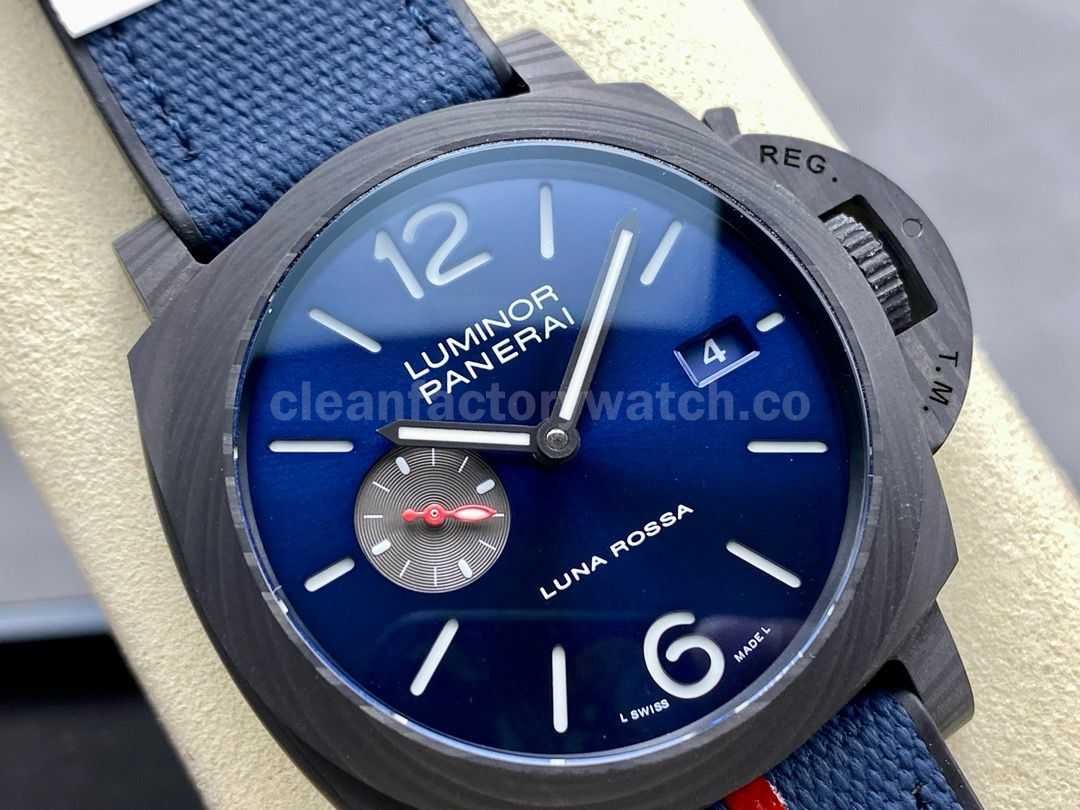 VS Factory Panerai Luminor Luna Rossa PAM01529 44mm Carbon Fiber Rubber Strap Blue Dial (7)
