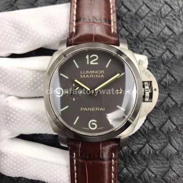 VS Factory Panerai Luminor Marina 1950 3 Days PAM 00351 44mm Titanium Leather Strap Brown Dial