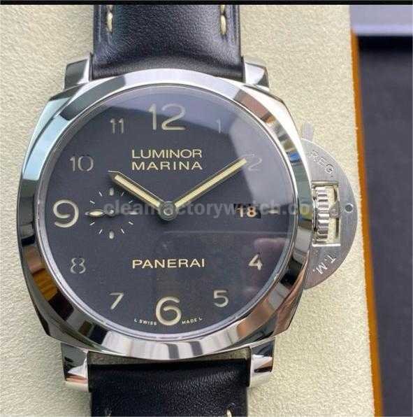 VS Factory Panerai Luminor Marina 1950 3 Days PAM 00359 44mm Steel Leather Strap Black Dial