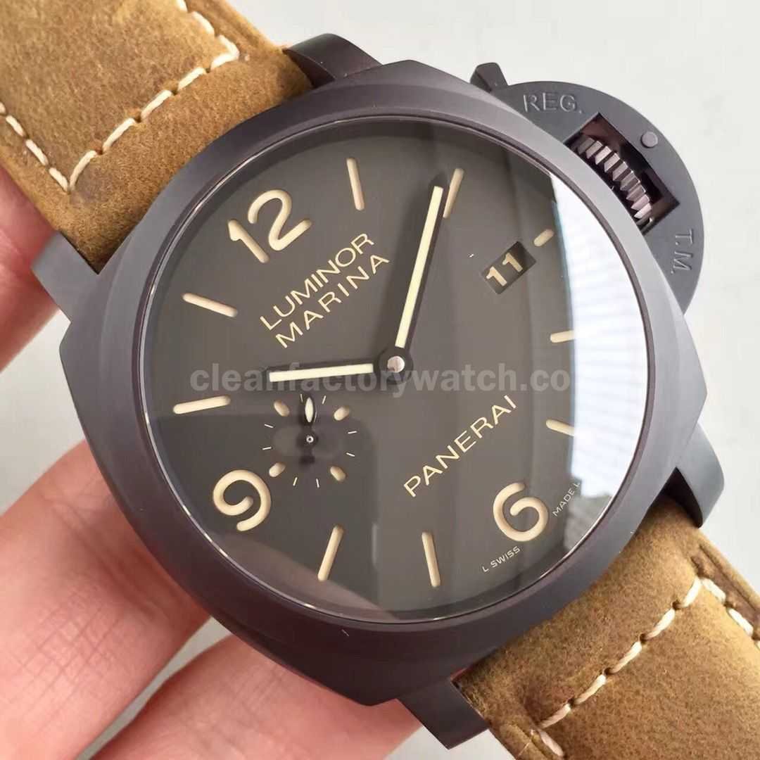VS Factory Panerai Luminor Marina 1950 3 Days Pam00386 44mm Titanium Leather Strap Brown Dial (1)