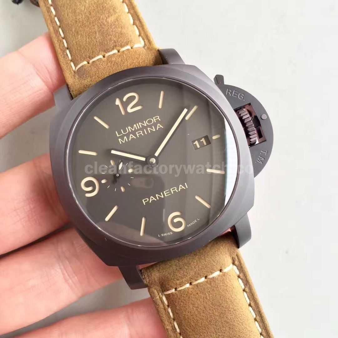 VS Factory Panerai Luminor Marina 1950 3 Days Pam00386 44mm Titanium Leather Strap Brown Dial (8)