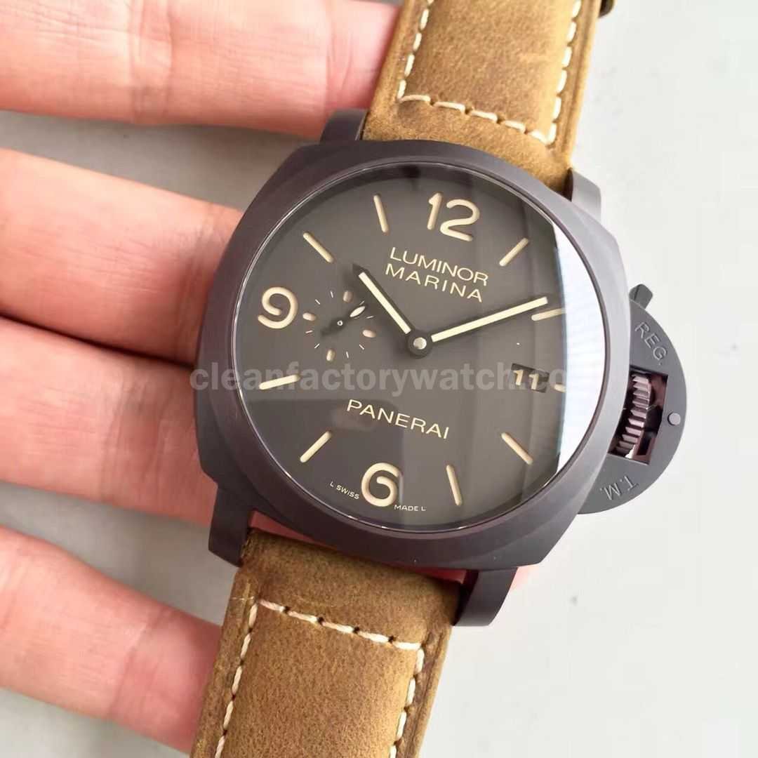 VS Factory Panerai Luminor Marina 1950 3 Days Pam00386 44mm Titanium Leather Strap Brown Dial
