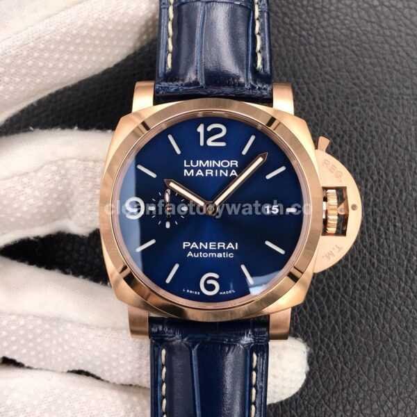 VS Factory Panerai Luminor Marina PAM 01112 44mm Rose Gold Leather Strap Blue Dial