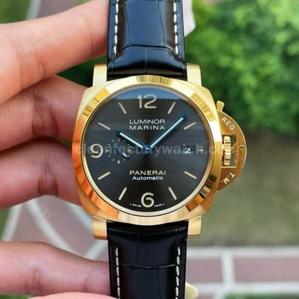 VS Factory Panerai Luminor Marina PAM01115 44mm Red gold Leather Strap Black Dial