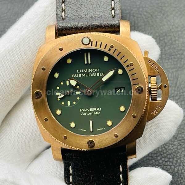 VS Factory Panerai Luminor Submersible Bronzo Pam 00382  47mm Bronze Leather Strap Green Dial