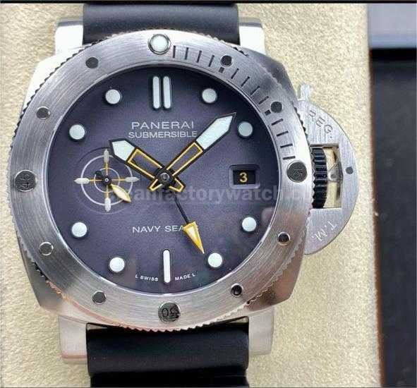 VS Factory Panerai Submersible GMT Pam 01323  44mm Steel Fiber Black Rubber Strap Grey Dial