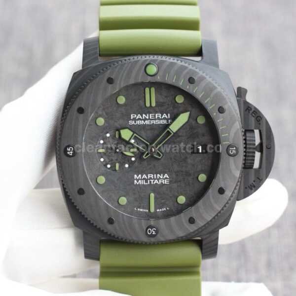 VS Factory Panerai Submersible Pam 00961 42mm Black Carbon Fiber Marina Green Rubber Strap Black Dial