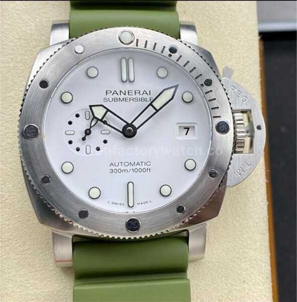 VS Factory Panerai Submersible Quarantaquattro Bianco Pam1226 44mm Steel Green Rubber Strap White Dial