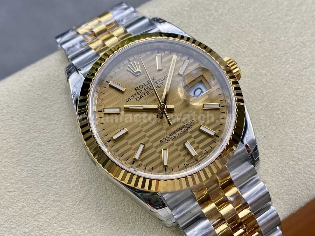 VS Factory Rolex Datejust 126233 0039 36mm Half Yellow Gold Fluted Motif Champagne Dial Jubilee (2)