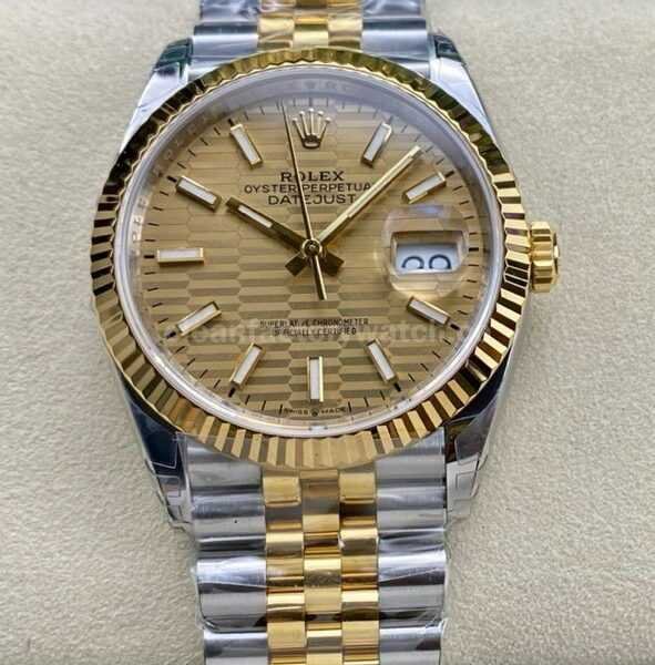 VS Factory Rolex Datejust 126233-0039 36mm Half Yellow Gold Fluted Motif Champagne Dial Jubilee