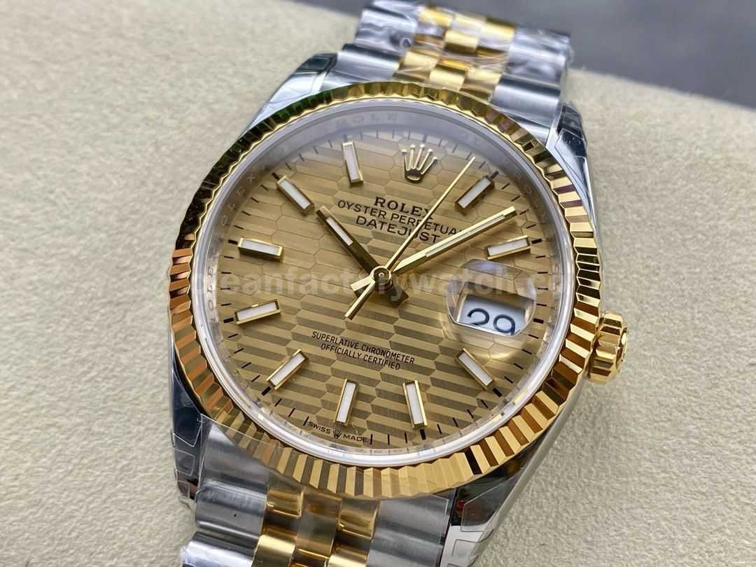 VS Factory Rolex Datejust 126233 0039 36mm Half Yellow Gold Fluted Motif Champagne Dial Jubilee (4)