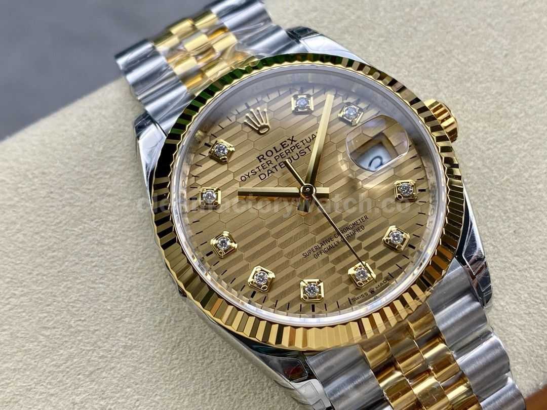 VS Factory Rolex Datejust 126233 0045 36mm Half Yellow Gold Diamond Fluted Motif Champagne (3)