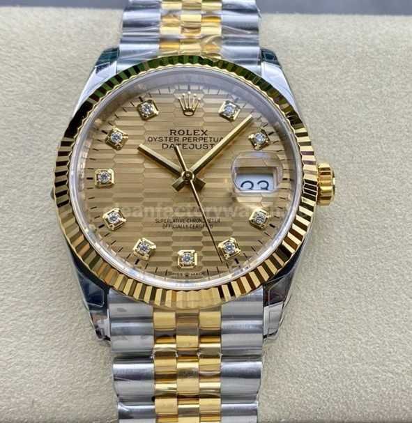 VS Factory Rolex Datejust 126233 0045 36mm Half Yellow Gold Diamond Fluted Motif Champagne (4)