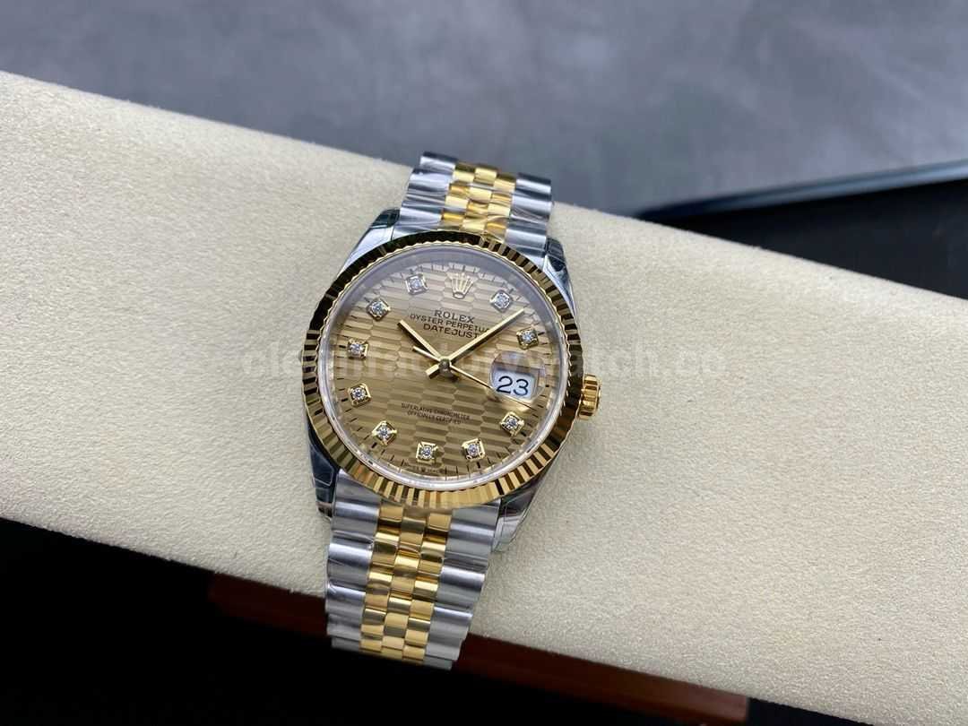 VS Factory Rolex Datejust 126233 0045 36mm Half Yellow Gold Diamond Fluted Motif Champagne (7)