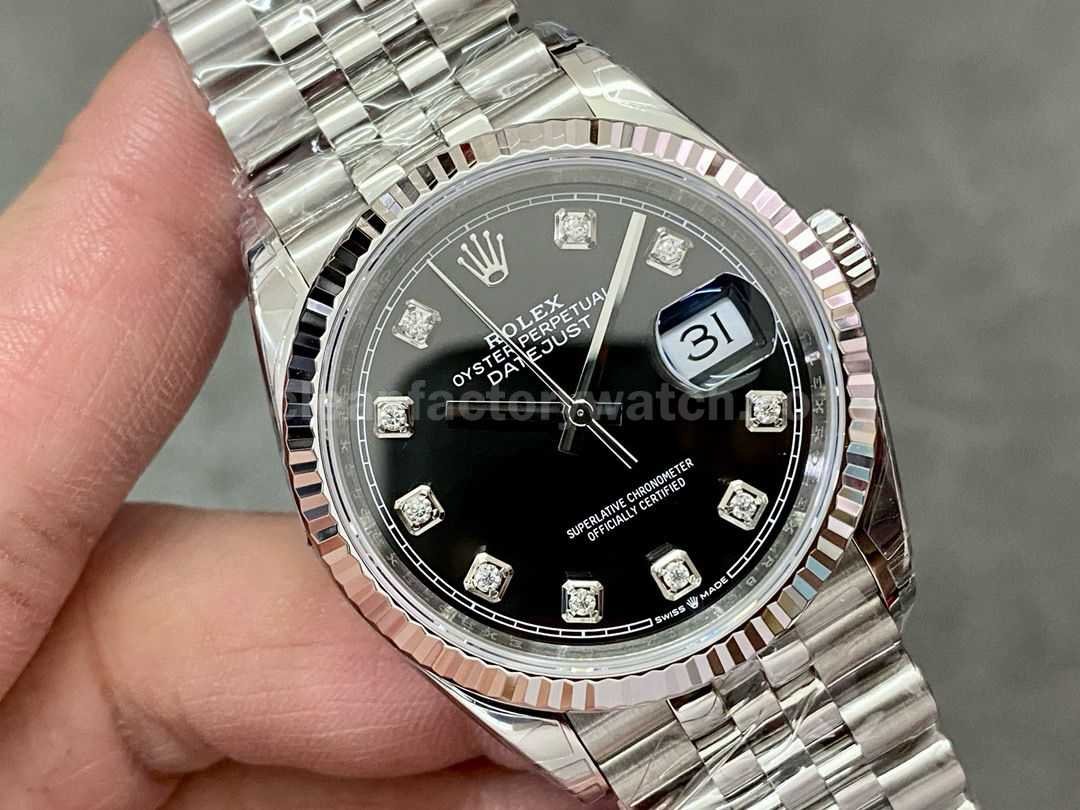 VS Factory Rolex Datejust 126234 0027 36mm Full 904L Diamond Black Dial Jubilee (1)