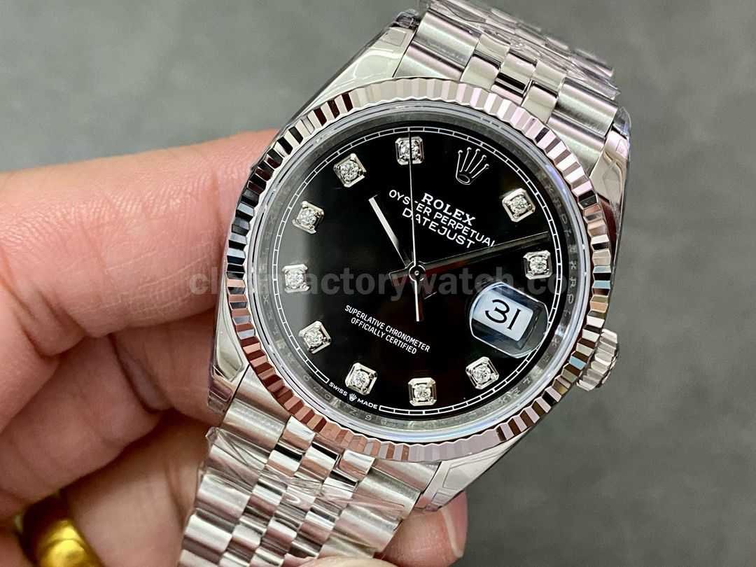 VS Factory Rolex Datejust 126234 0027 36mm Full 904L Diamond Black Dial Jubilee (2)