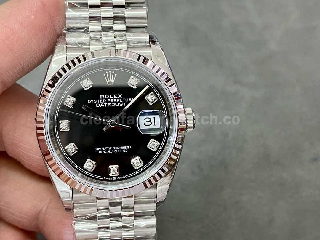 VS Factory Rolex Datejust 126234 0027 36mm Full 904L Diamond Black Dial Jubilee (6)